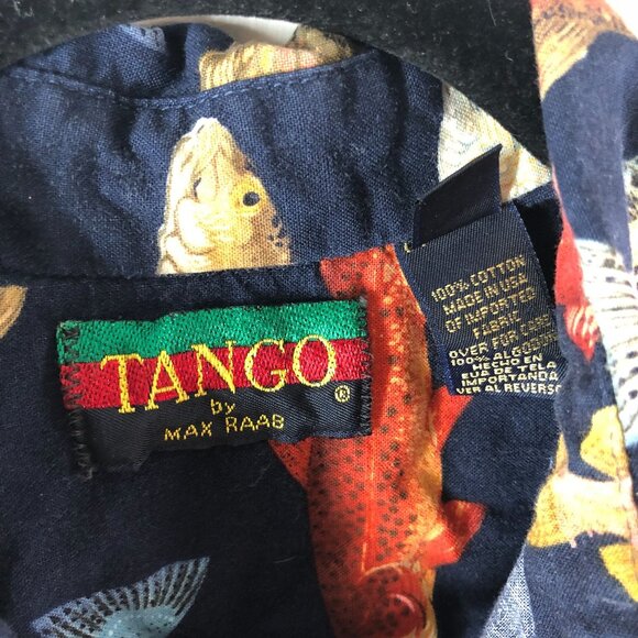 Tango by Max Raab Mens Button Down Shirt Novelty Fish Print Cotton Navy Blue XL - Picture 3 of 4